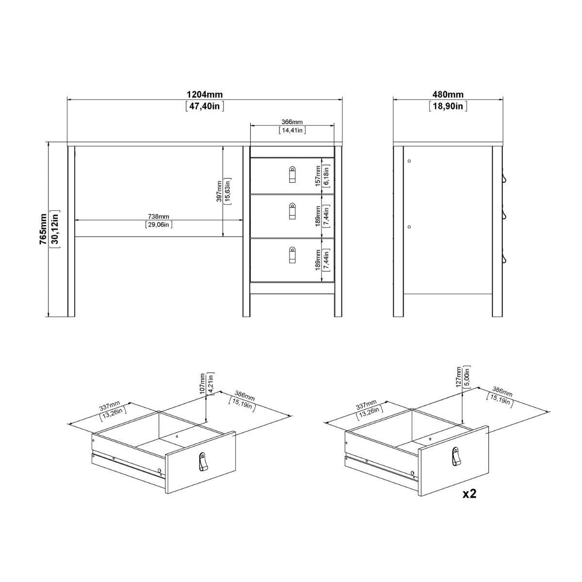 Barcelona Desk 3 Drawers In Jackson Hickory Oak - Price Crash Furniture