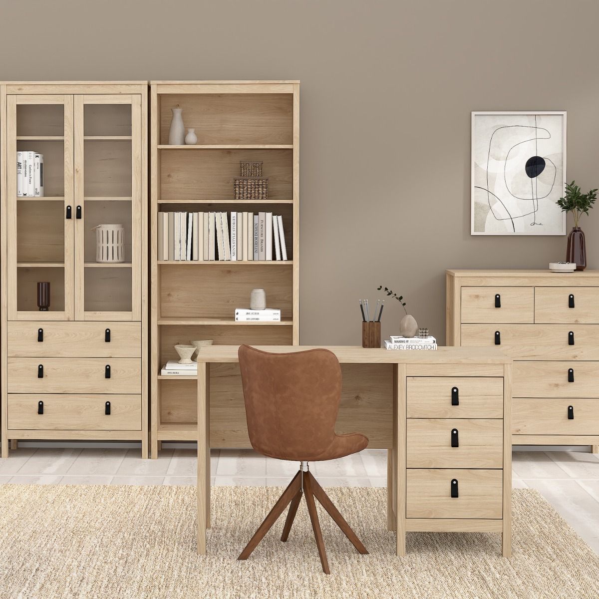 Barcelona Desk 3 Drawers In Jackson Hickory Oak - Price Crash Furniture