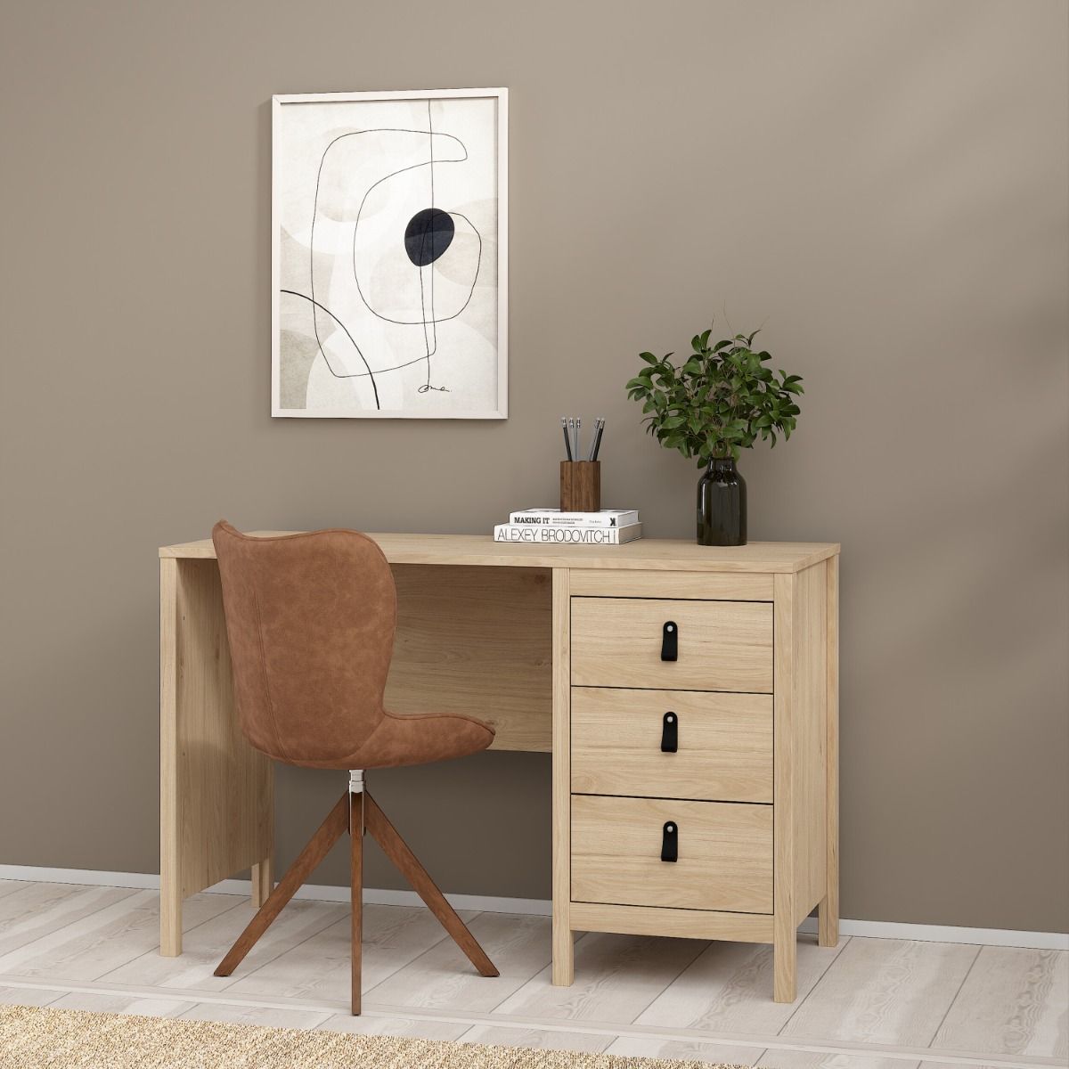 Barcelona Desk 3 Drawers In Jackson Hickory Oak - Price Crash Furniture