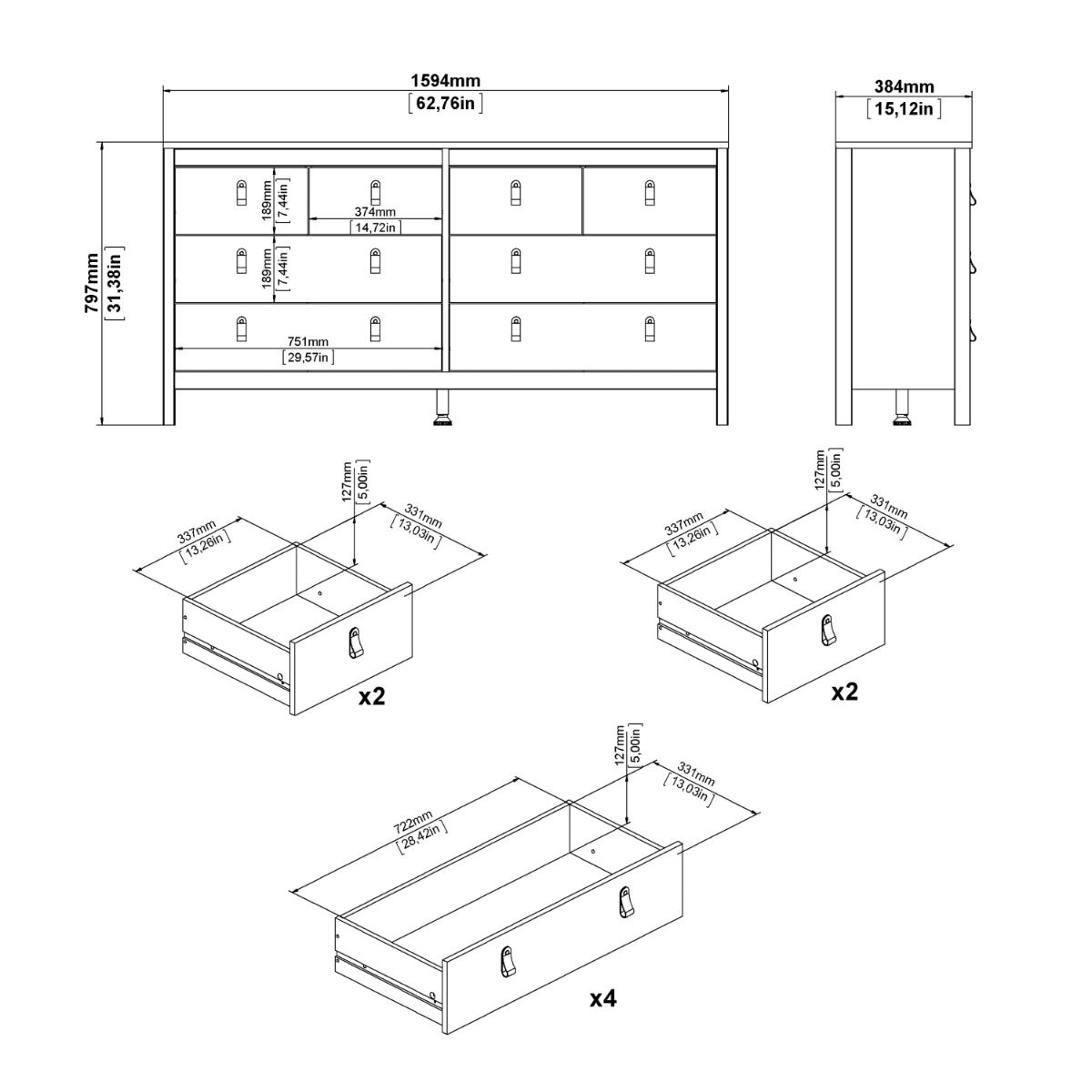 Barcelona Double Dresser 4+4 Drawers In Jackson Hickory Oak - Price Crash Furniture