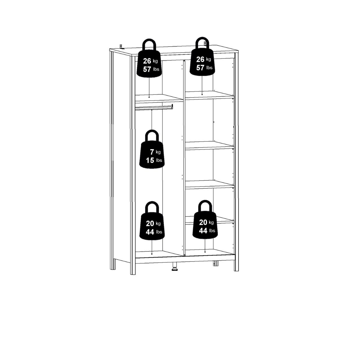 Barcelona Double Wardrobe With 2 Doors In Jackson Hickory Oak - Price Crash Furniture