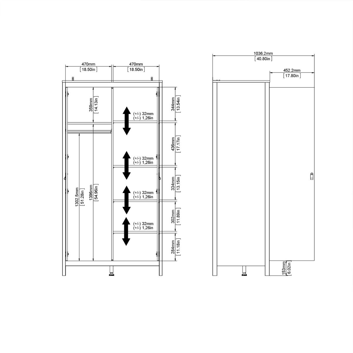 Barcelona Double Wardrobe With 2 Doors In Jackson Hickory Oak - Price Crash Furniture