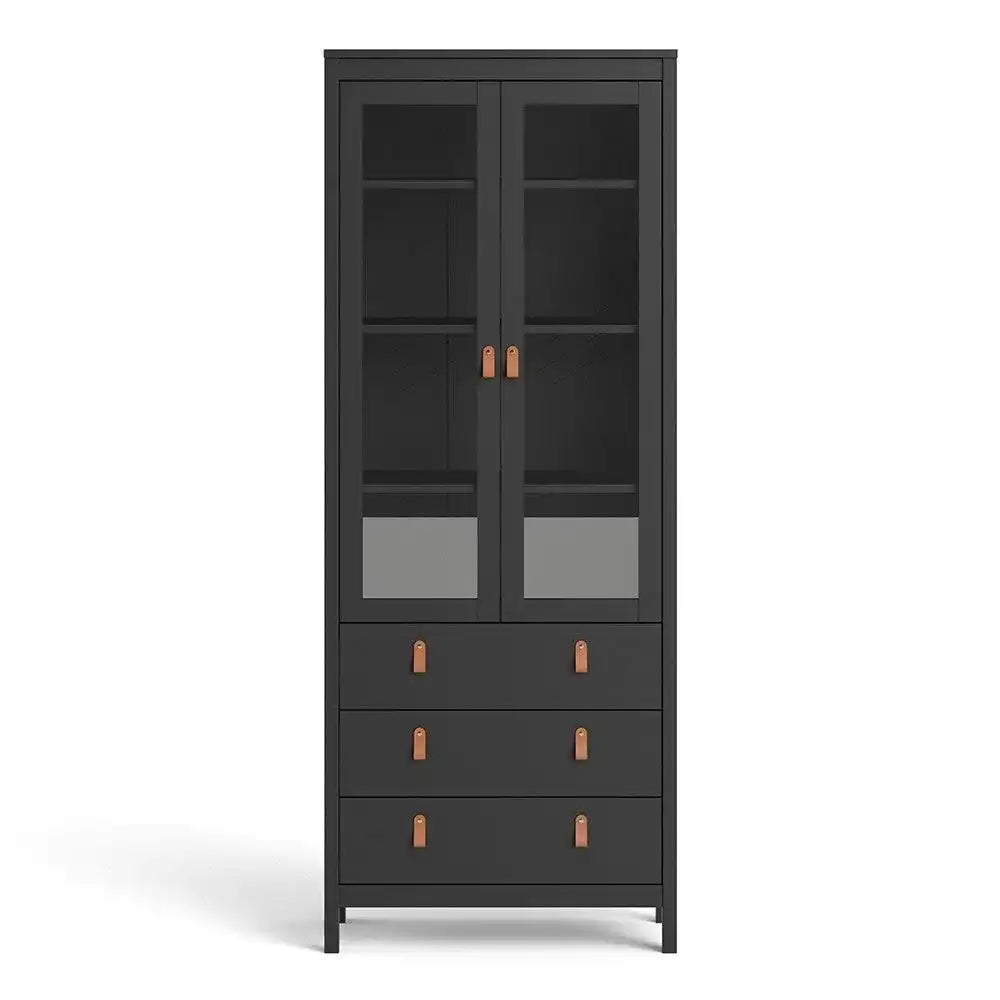 Barcelona Glazed Double Display China Cabinet Unit 2 Doors 3 Drawers Black - Price Crash Furniture