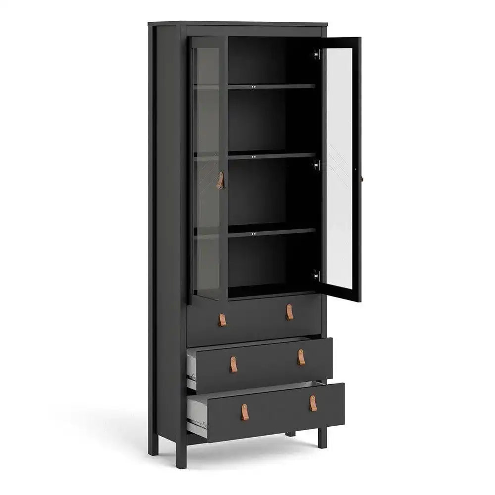 Barcelona Glazed Double Display China Cabinet Unit 2 Doors 3 Drawers Black - Price Crash Furniture