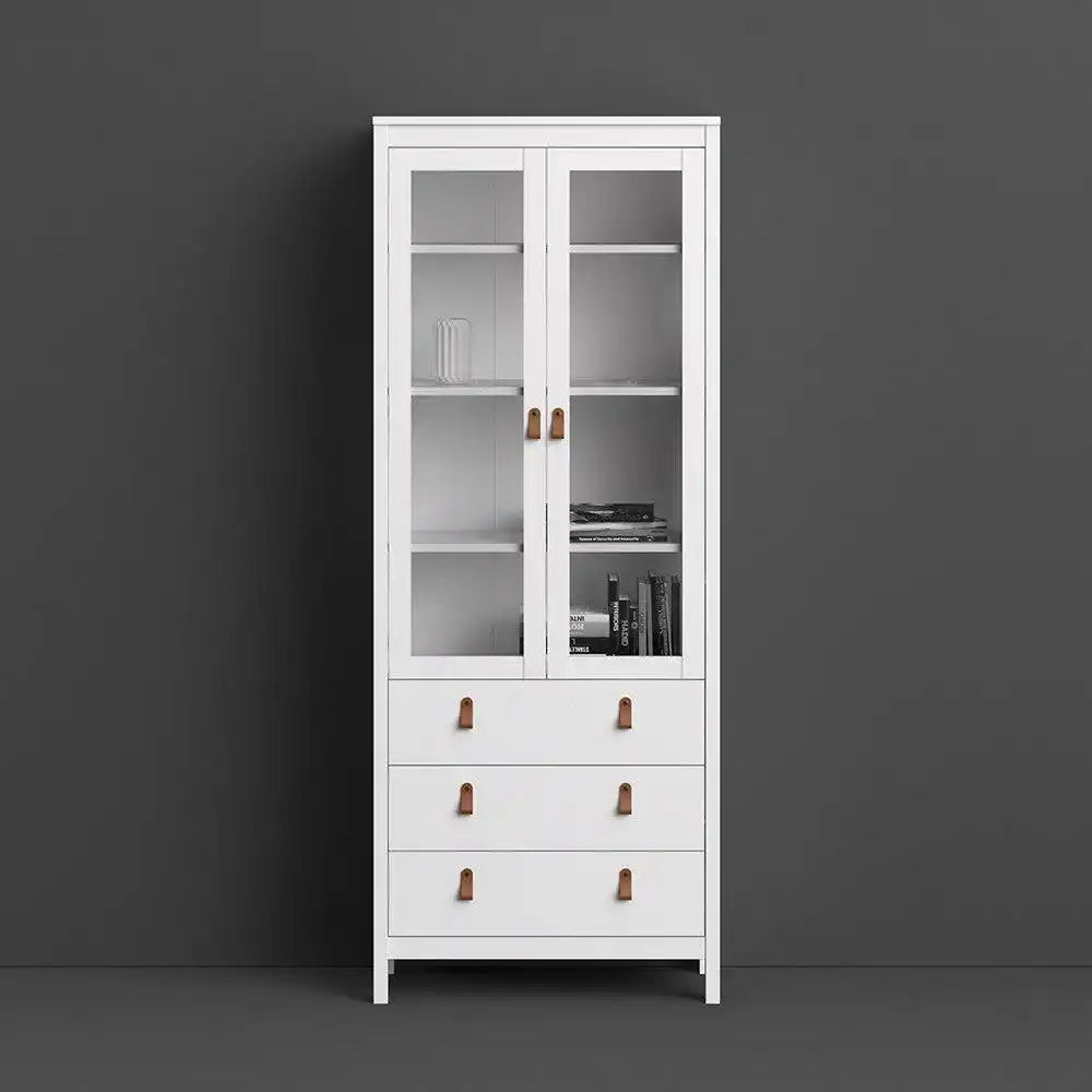 Barcelona Glazed Double Display China Cabinet Unit 2 Doors 3 Drawers White - Price Crash Furniture