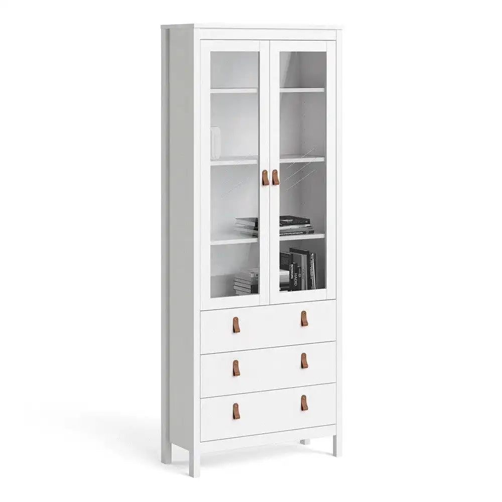 Barcelona Glazed Double Display China Cabinet Unit 2 Doors 3 Drawers White - Price Crash Furniture