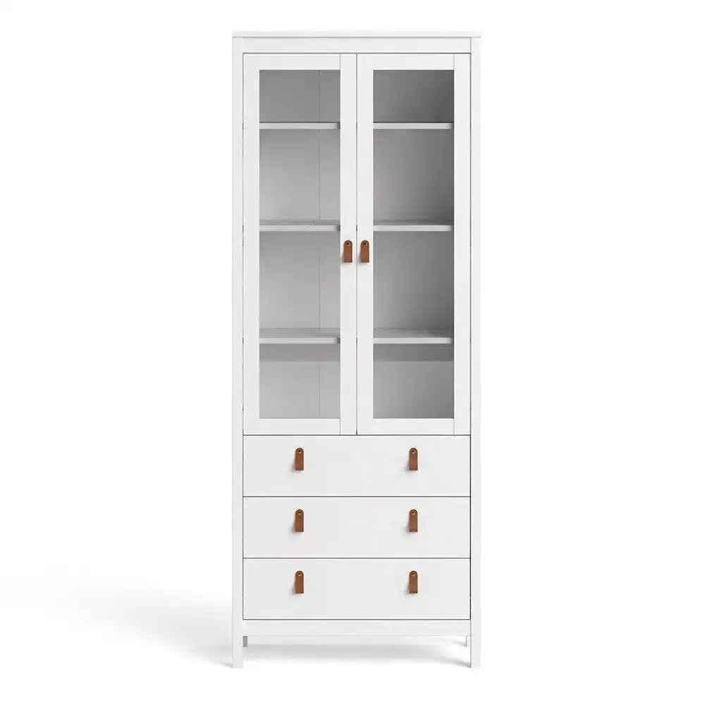 Barcelona Glazed Double Display China Cabinet Unit 2 Doors 3 Drawers White - Price Crash Furniture