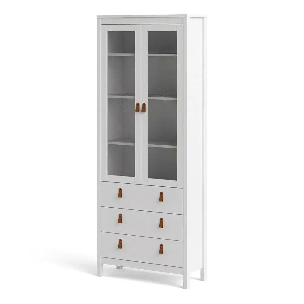 Barcelona Glazed Double Display China Cabinet Unit 2 Doors 3 Drawers White - Price Crash Furniture