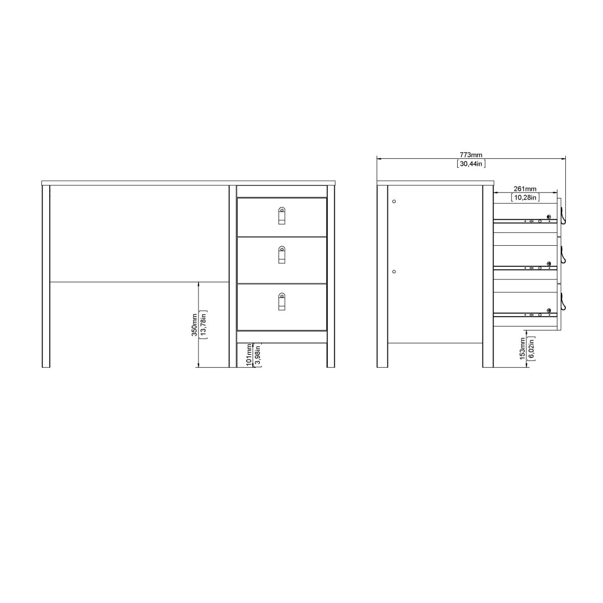 Barcelona Home Office Study Desk 3 Drawers In White - Price Crash Furniture