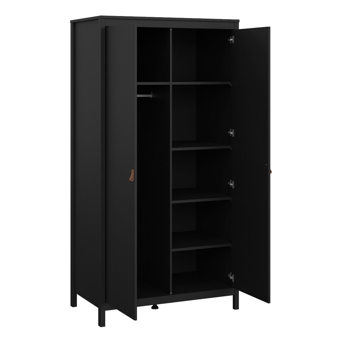 Barcelona Package - Bedside Table 2 Drawers + Chest 5 Drawers + Wardrobe With 2 Doors In Matt Black - Price Crash Furniture