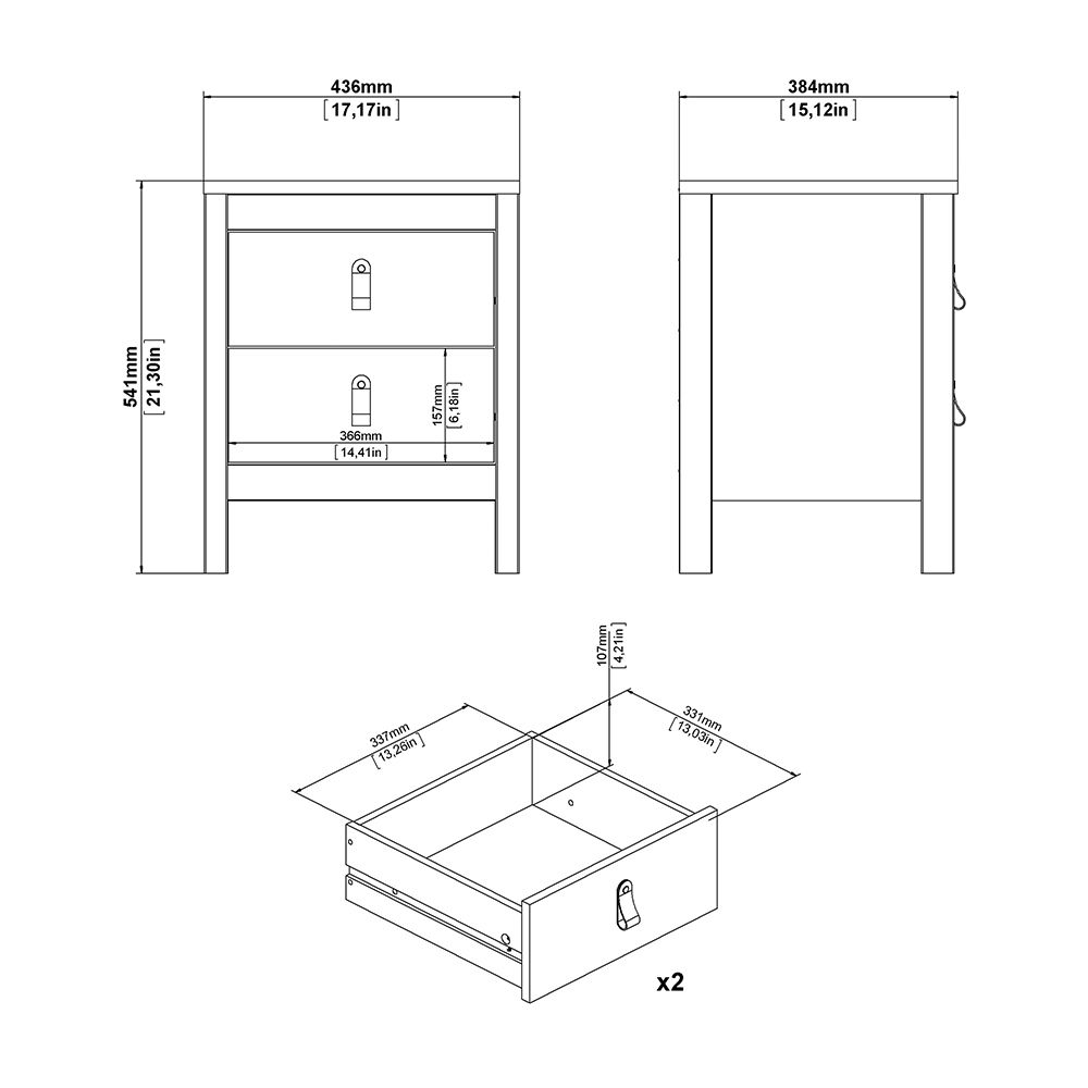 Barcelona Package - Bedside Table 2 Drawers + Chest 5 Drawers + Wardrobe With 2 Doors In Matt Black - Price Crash Furniture