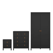 Barcelona Package - Bedside Table 2 Drawers + Chest 5 Drawers + Wardrobe With 2 Doors In Matt Black - Price Crash Furniture