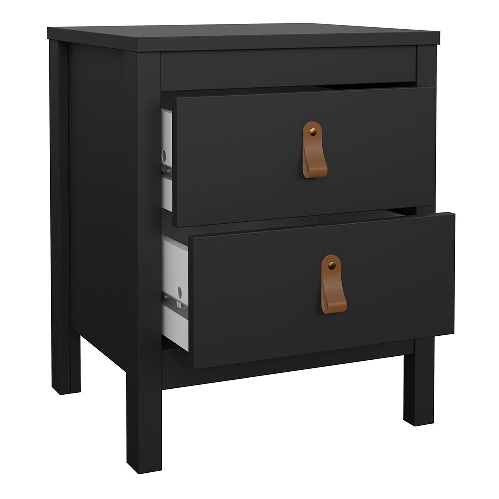Barcelona Package - Bedside Table 2 Drawers + Chest 5 Drawers + Wardrobe With 2 Doors In Matt Black - Price Crash Furniture