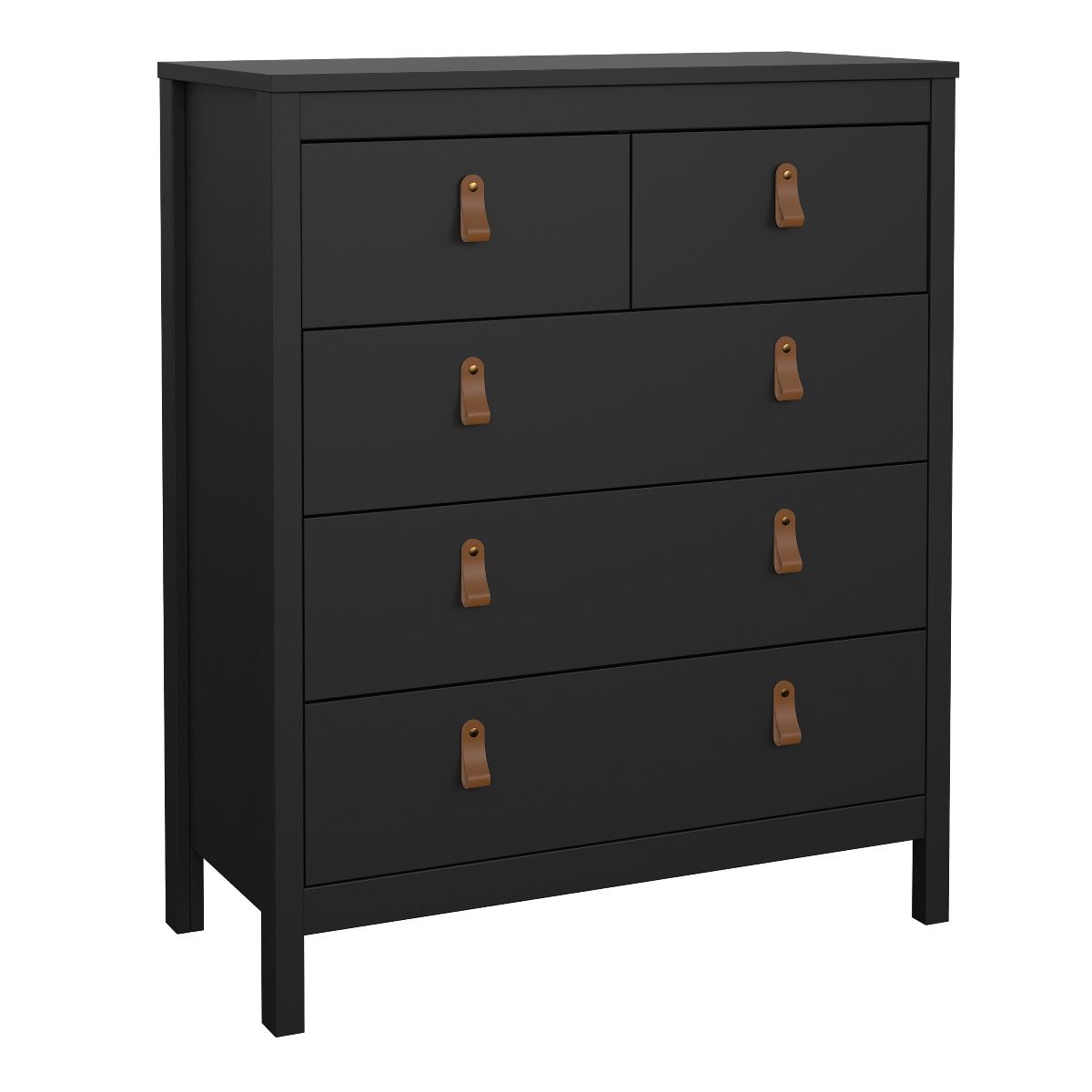 Barcelona Package - Bedside Table 2 Drawers + Chest 5 Drawers + Wardrobe With 2 Doors In Matt Black - Price Crash Furniture