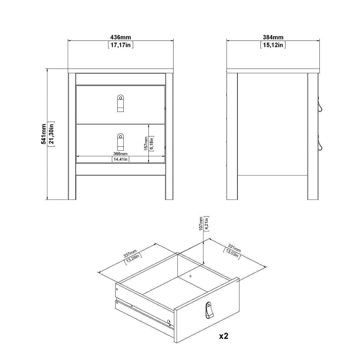 Barcelona Package - Bedside Table 2 Drawers + Chest 5 Drawers + Wardrobe With 2 Doors In White - Price Crash Furniture