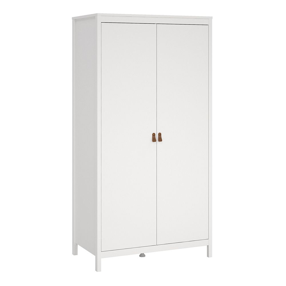 Barcelona Package - Bedside Table 2 Drawers + Chest 5 Drawers + Wardrobe With 2 Doors In White - Price Crash Furniture
