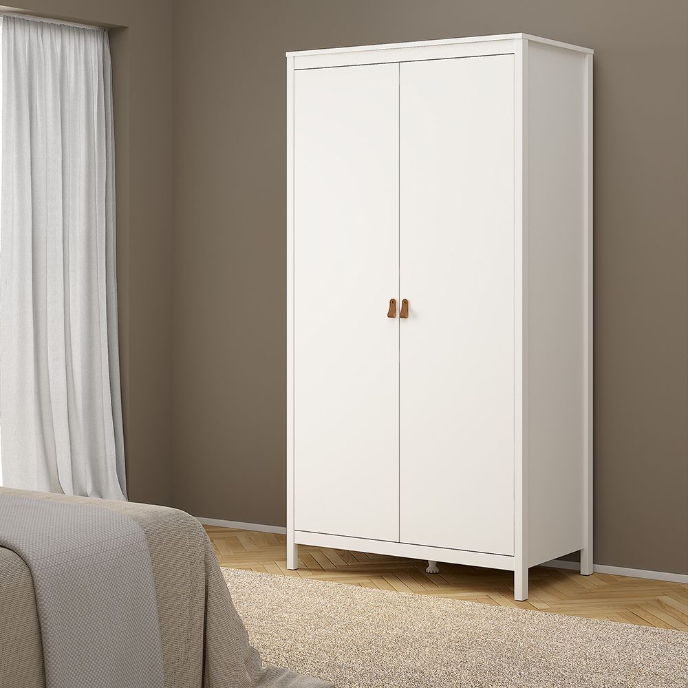 Barcelona Package - Bedside Table 2 Drawers + Chest 5 Drawers + Wardrobe With 2 Doors In White - Price Crash Furniture