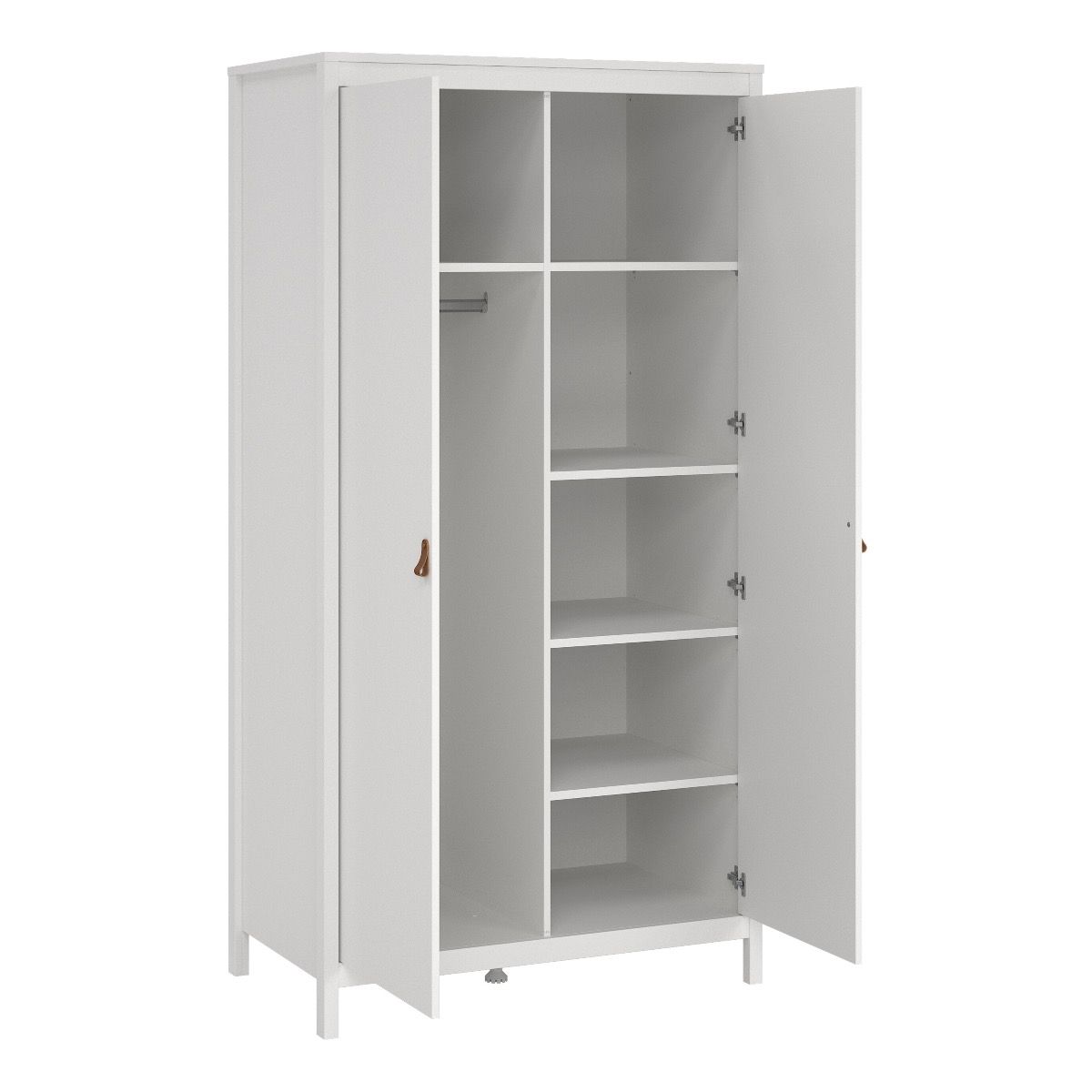 Barcelona Package - Bedside Table 2 Drawers + Chest 5 Drawers + Wardrobe With 2 Doors In White - Price Crash Furniture