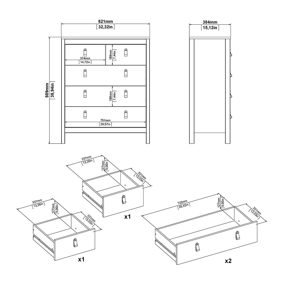 Barcelona Package - Bedside Table 2 Drawers + Chest 5 Drawers + Wardrobe With 2 Doors In White - Price Crash Furniture