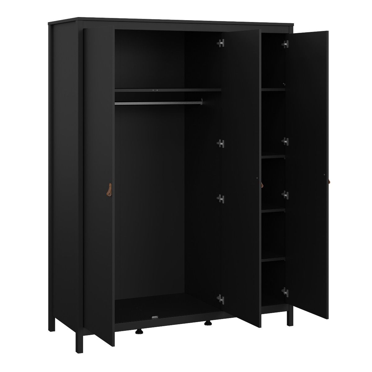 Barcelona Package - Bedside Table 2 Drawers + Chest 5 Drawers + Wardrobe With 3 Doors In Matt Black - Price Crash Furniture
