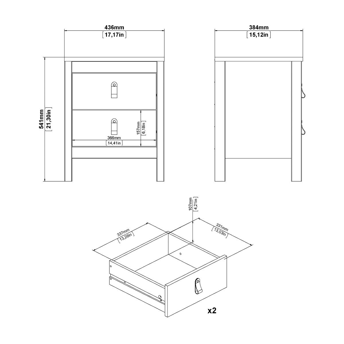 Barcelona Package - Bedside Table 2 Drawers + Chest 5 Drawers + Wardrobe With 3 Doors In Matt Black - Price Crash Furniture