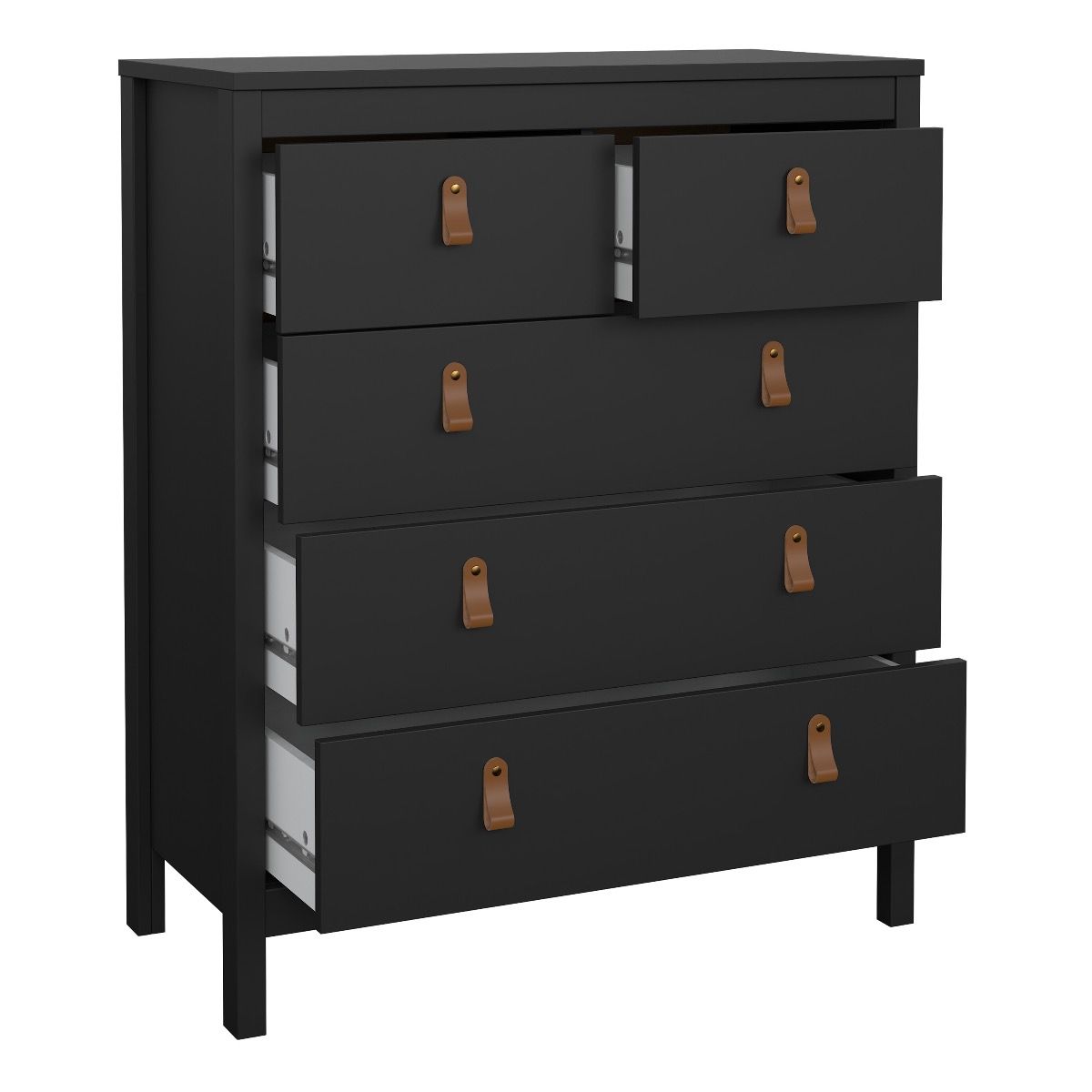 Barcelona Package - Bedside Table 2 Drawers + Chest 5 Drawers + Wardrobe With 3 Doors In Matt Black - Price Crash Furniture