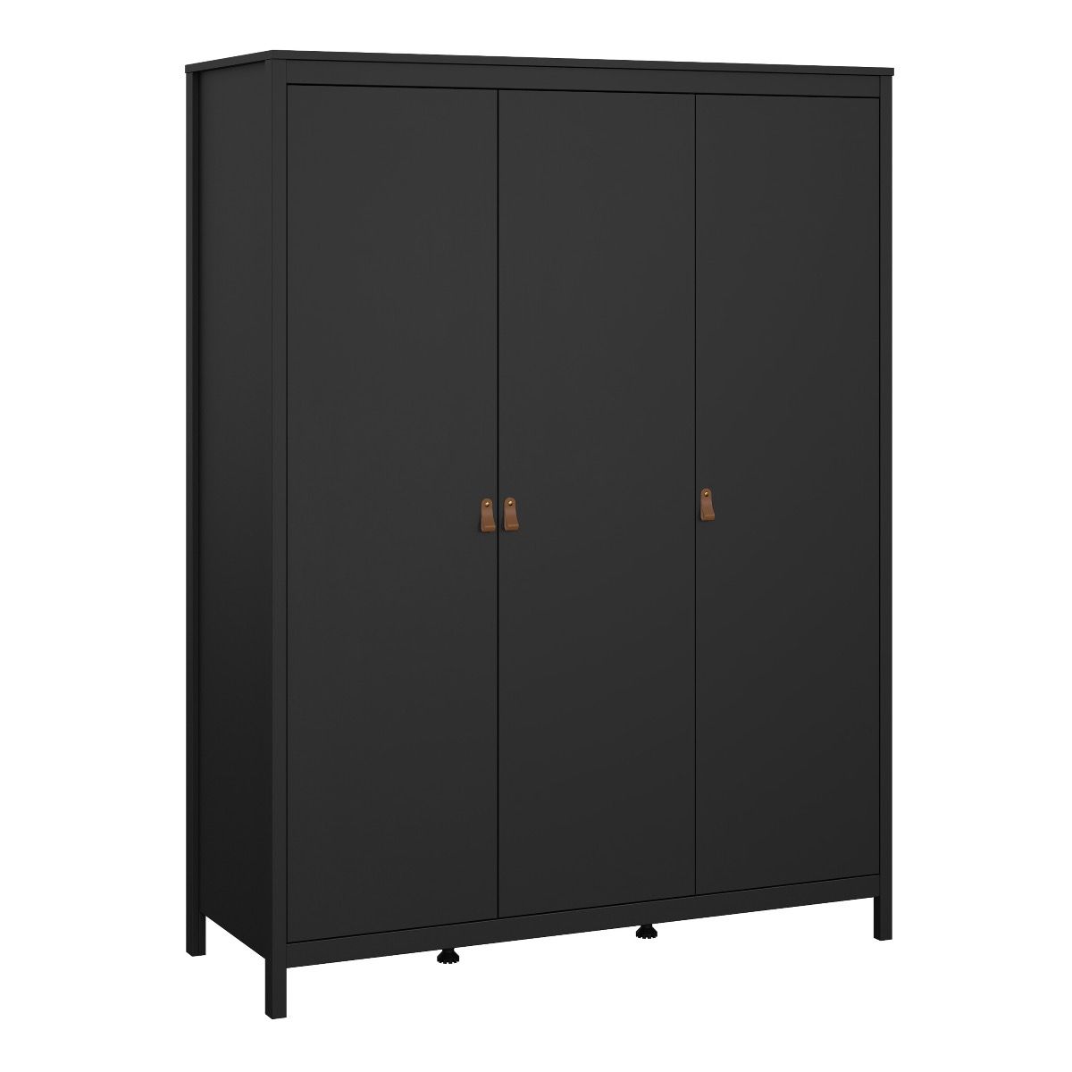 Barcelona Package - Bedside Table 2 Drawers + Chest 5 Drawers + Wardrobe With 3 Doors In Matt Black - Price Crash Furniture