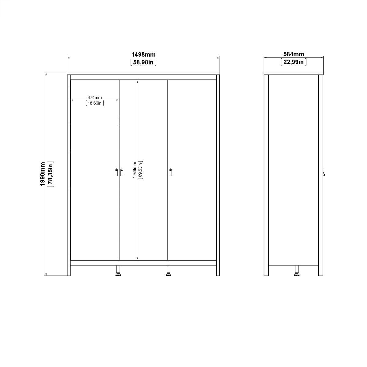 Barcelona Package - Bedside Table 2 Drawers + Chest 5 Drawers + Wardrobe With 3 Doors In White - Price Crash Furniture