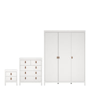 Barcelona Package - Bedside Table 2 Drawers + Chest 5 Drawers + Wardrobe With 3 Doors In White - Price Crash Furniture