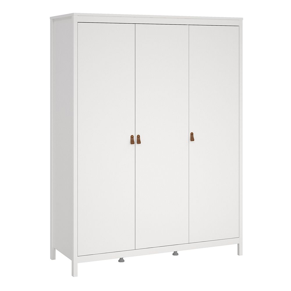 Barcelona Package - Bedside Table 2 Drawers + Chest 5 Drawers + Wardrobe With 3 Doors In White - Price Crash Furniture
