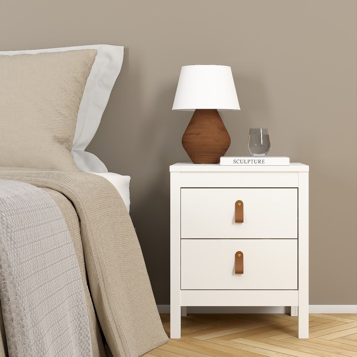 Barcelona Package - Bedside Table 2 Drawers + Chest 5 Drawers + Wardrobe With 3 Doors In White - Price Crash Furniture