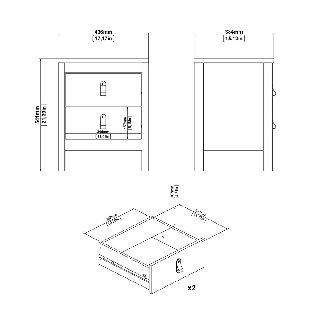 Barcelona Package - Bedside Table 2 Drawers + Chest 5 Drawers + Wardrobe With 3 Doors In White - Price Crash Furniture