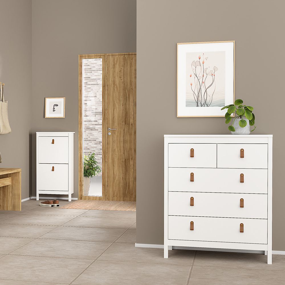 Barcelona Package - Bedside Table 2 Drawers + Chest 5 Drawers + Wardrobe With 3 Doors In White - Price Crash Furniture