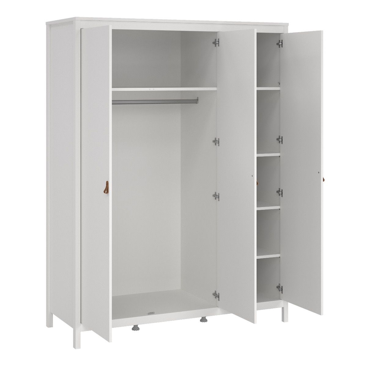 Barcelona Package - Bedside Table 2 Drawers + Chest 5 Drawers + Wardrobe With 3 Doors In White - Price Crash Furniture