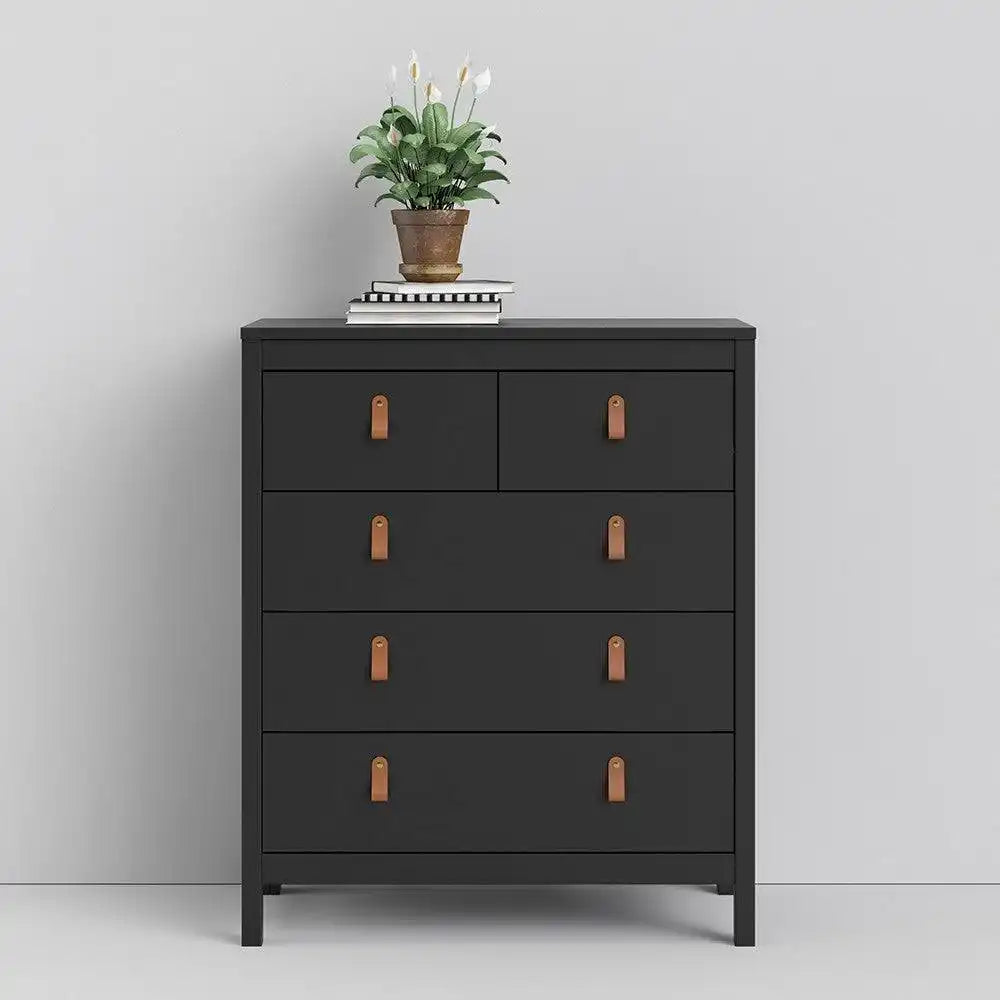 Barcelona Shaker Style (3+2) 5 Drawer Chest of Drawers in Matt Black - Price Crash Furniture