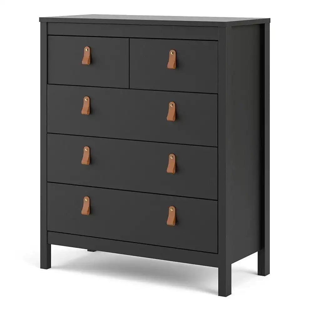 Barcelona Shaker Style (3+2) 5 Drawer Chest of Drawers in Matt Black - Price Crash Furniture