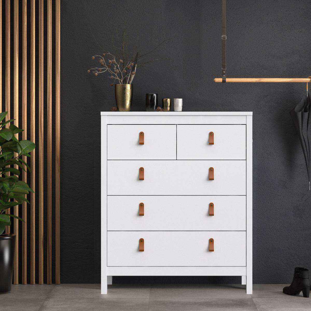 Barcelona Shaker Style (3+2) 5 Drawer Chest of Drawers in White - Price Crash Furniture