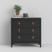 Barcelona Shaker Style 3 Drawer Chest of Drawers in Matt Black - Price Crash Furniture