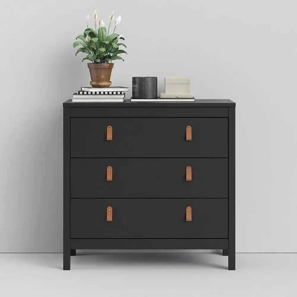 Barcelona Shaker Style 3 Drawer Chest of Drawers in Matt Black - Price Crash Furniture
