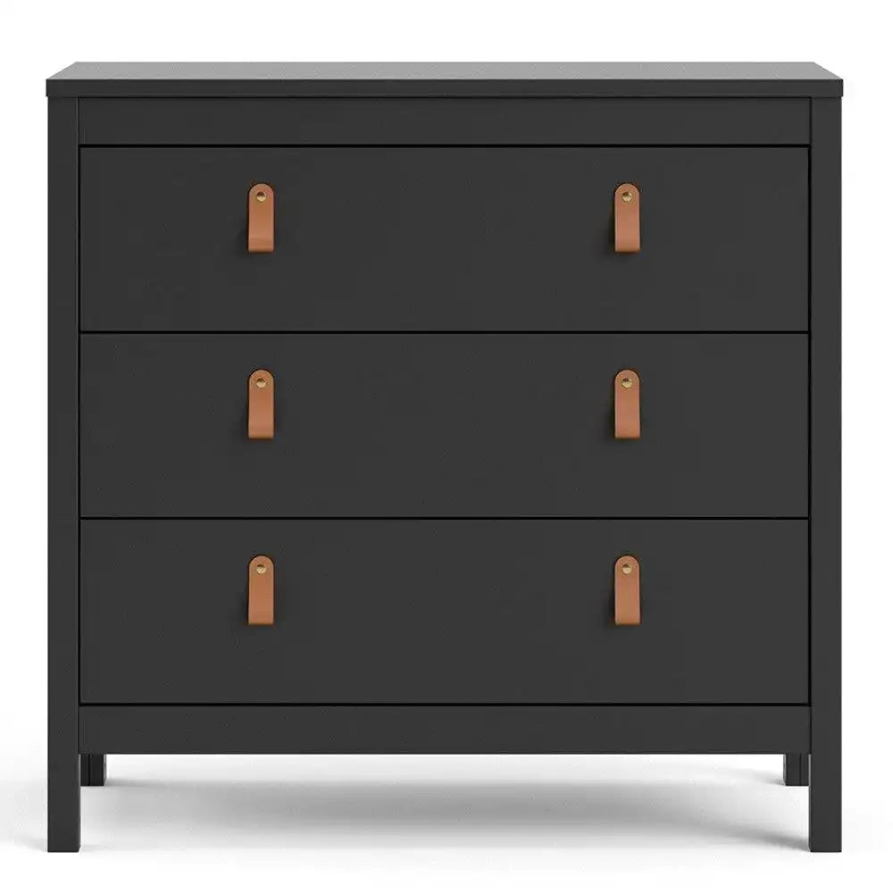 Barcelona Shaker Style 3 Drawer Chest of Drawers in Matt Black - Price Crash Furniture