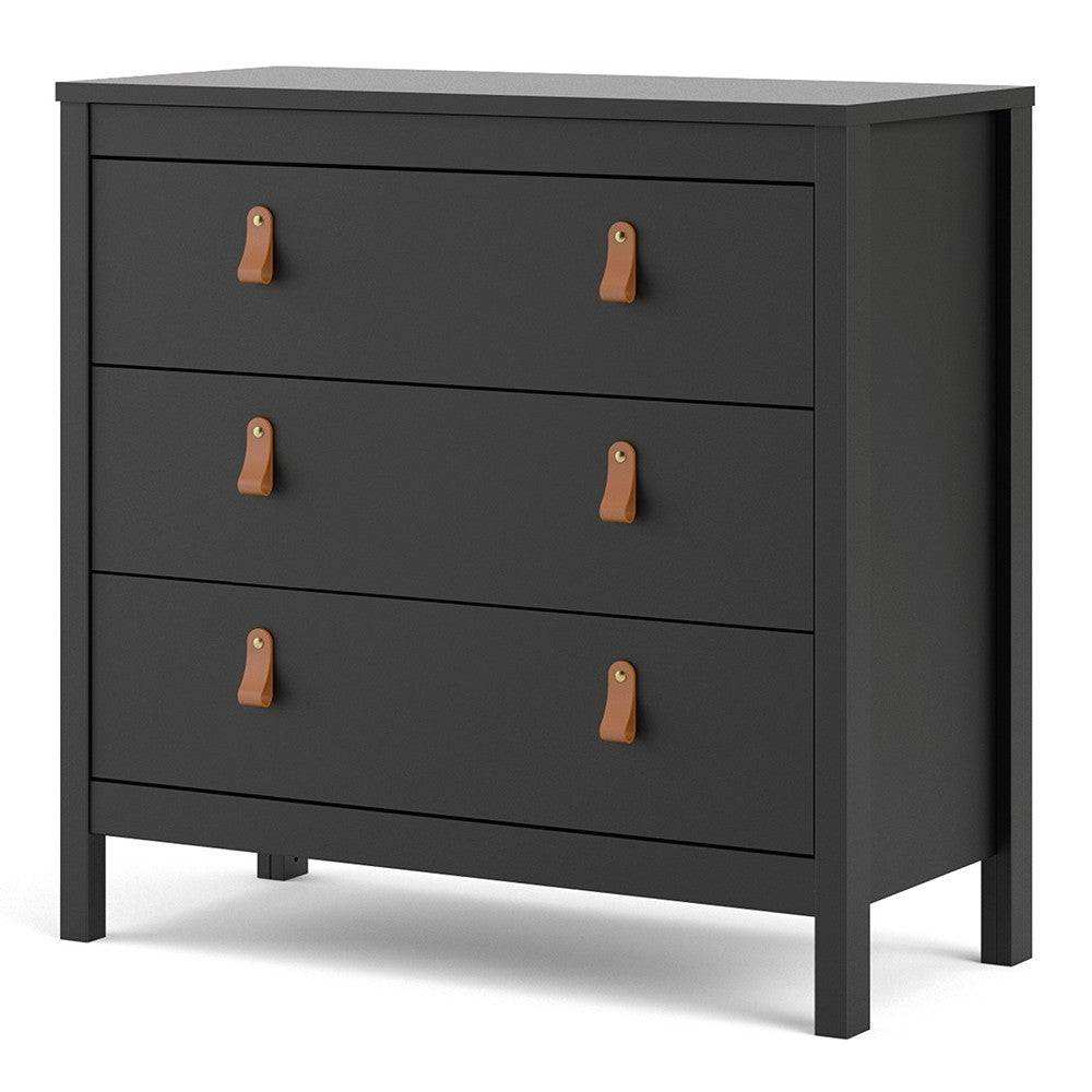 Barcelona Shaker Style 3 Drawer Chest of Drawers in Matt Black - Price Crash Furniture