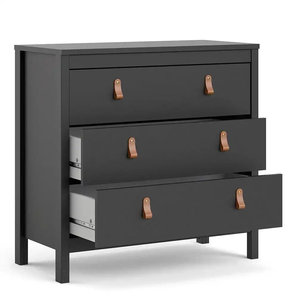 Barcelona Shaker Style 3 Drawer Chest of Drawers in Matt Black - Price Crash Furniture