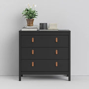 Barcelona Shaker Style 3 Drawer Chest of Drawers in Matt Black - Price Crash Furniture