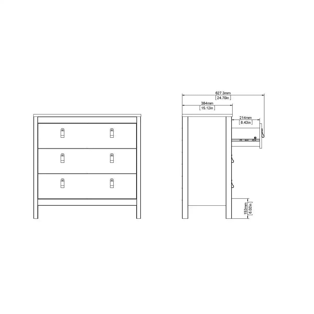 Barcelona Shaker Style 3 Drawer Chest of Drawers in Matt Black - Price Crash Furniture