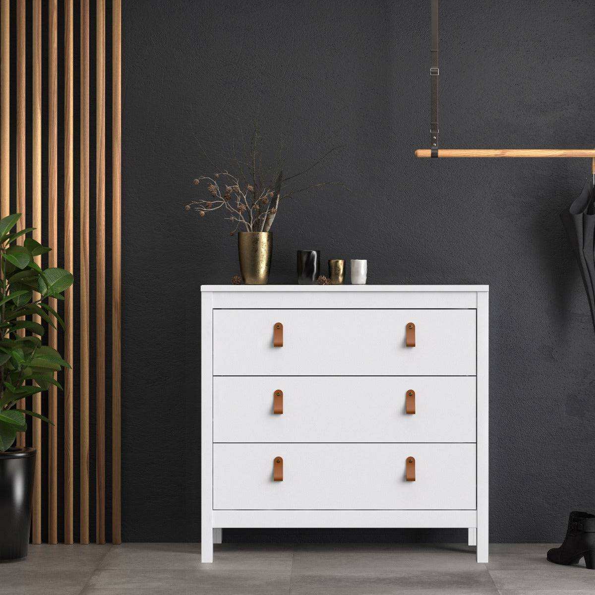 Barcelona Shaker Style 3 Drawer Chest of Drawers in White - Price Crash Furniture