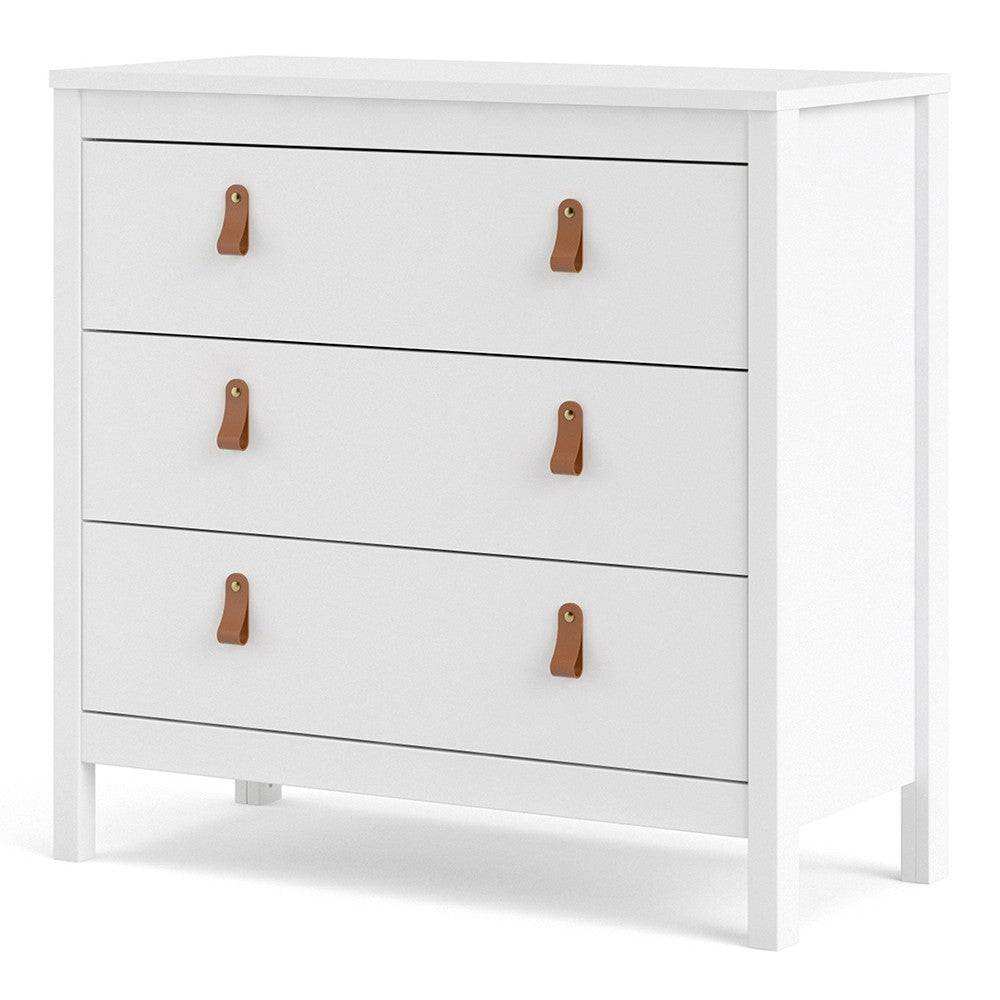 Barcelona Shaker Style 3 Drawer Chest of Drawers in White - Price Crash Furniture