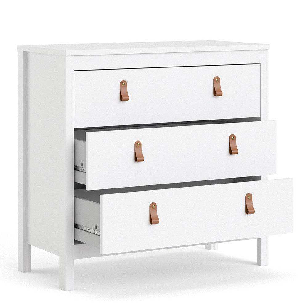Barcelona Shaker Style 3 Drawer Chest of Drawers in White - Price Crash Furniture