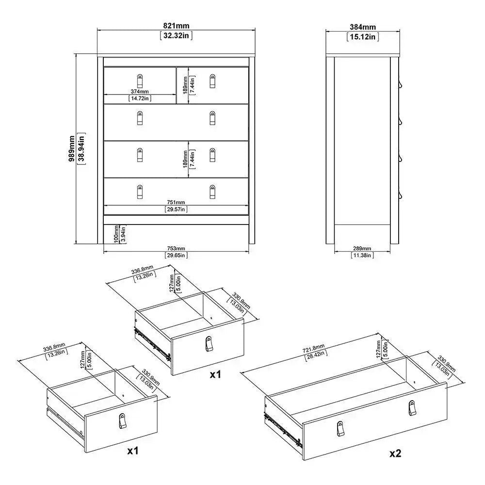 Barcelona Shaker Style (3+2) 5 Drawer Chest of Drawers in Matt Black - Price Crash Furniture