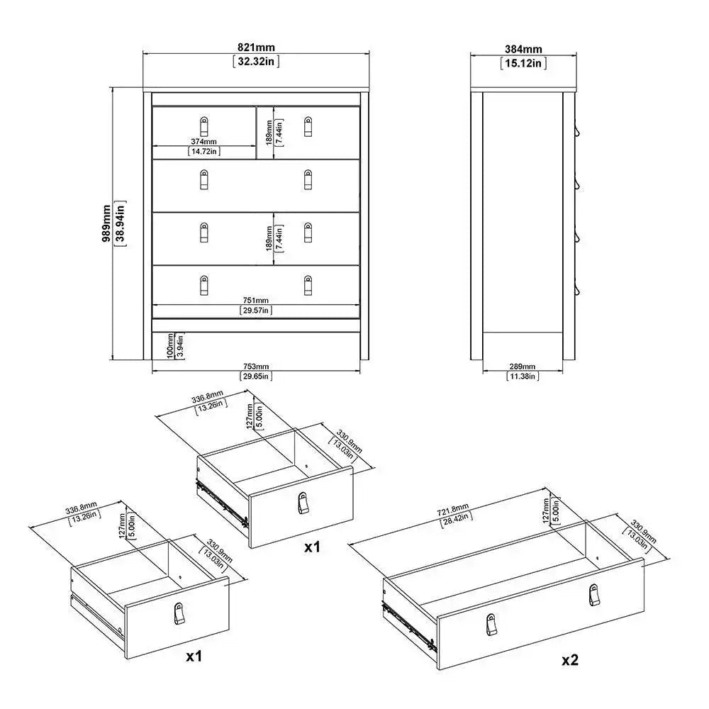 Barcelona Shaker Style (3+2) 5 Drawer Chest of Drawers in White - Price Crash Furniture