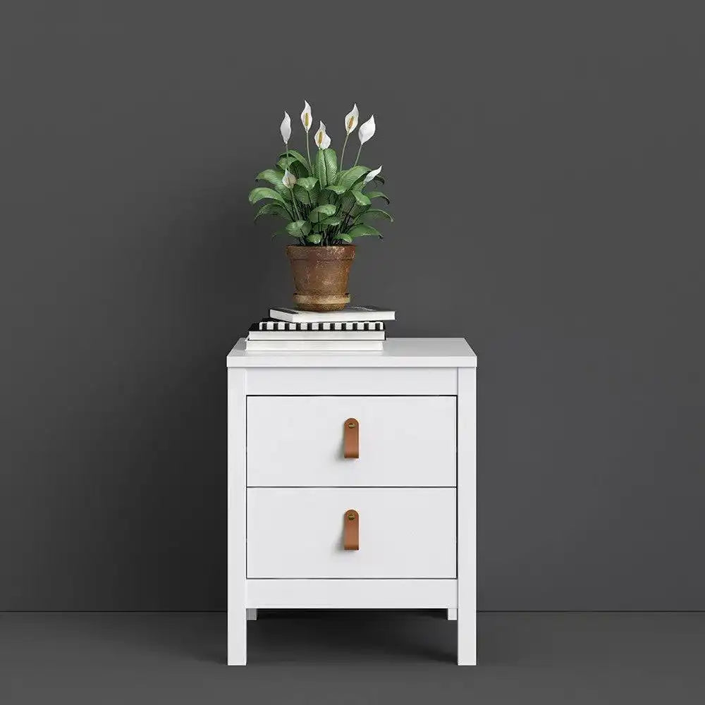 Barcelona Shaker Style Bedside Table Cabinet 2 Drawers in White - Price Crash Furniture